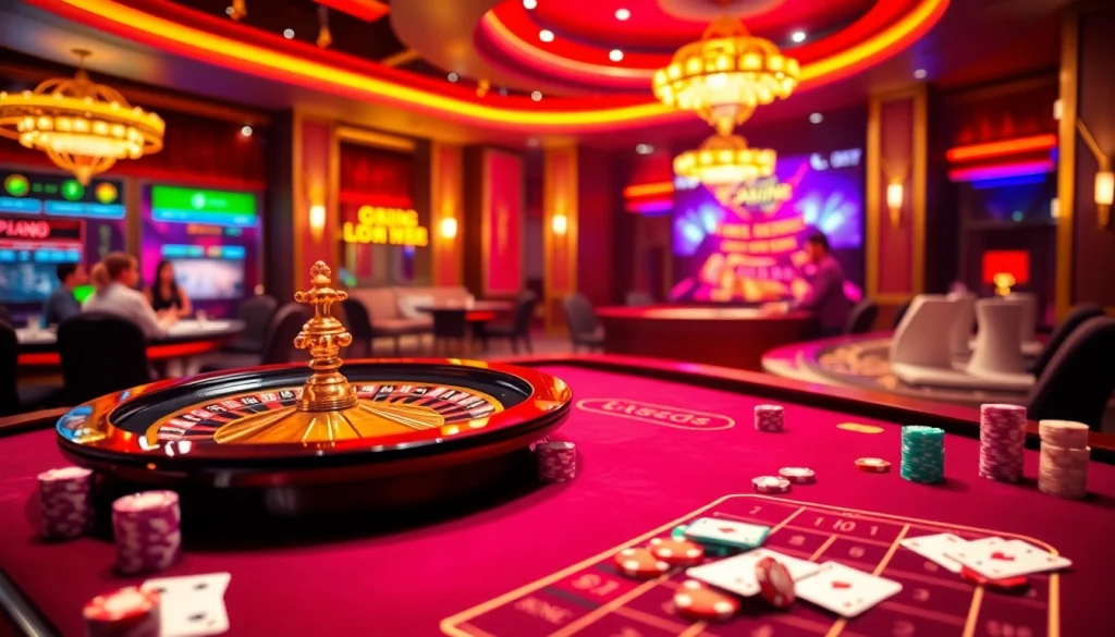 Engaging atmosphere of a casino table emphasizing 링크모음 with poker chips and roulette wheel.
