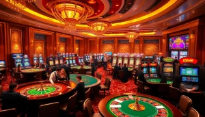 Engaged players enjoying gaming tables and slot machines while connected to Hi88.com betting.
