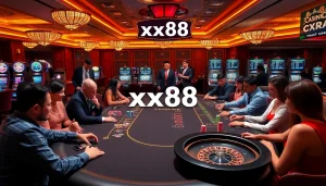 Players engaging in thrilling casino games at xx88, showcasing a vibrant and luxurious atmosphere.