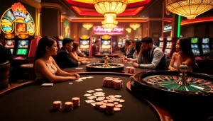 Exciting casino gameplay featuring go 88 with vibrant poker chips and roulette wheels in action.