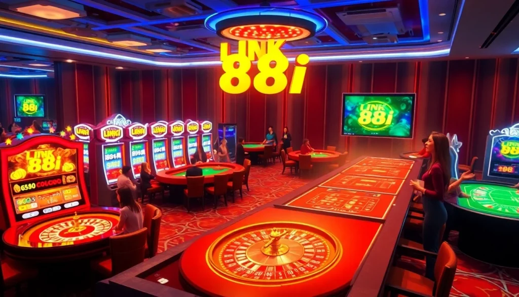 Engage with thrilling gameplay at link 88i's online casino, featuring lively tables and slot machines.