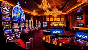 Players enjoying thrilling games and winning at MK8.COM online casino, featuring vibrant slot machines.