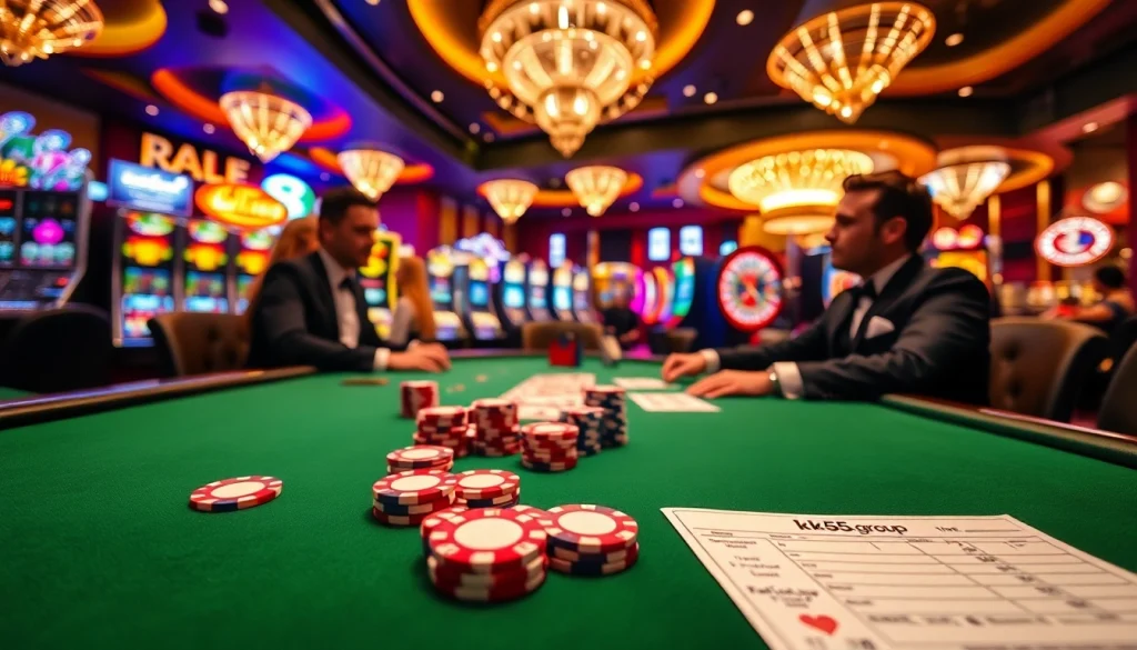 Experience the excitement of blackjack at kk55.group's luxurious casino setting.