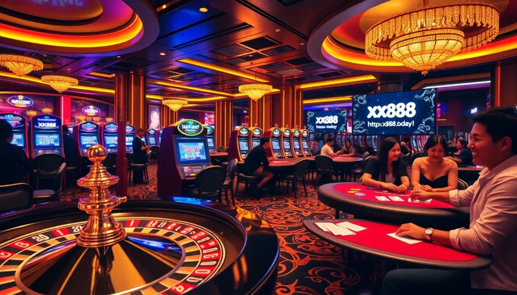 Players engaging in thrilling online casino games at https://xx88.today/ with vibrant atmosphere and gaming elements.