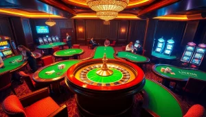 Experience the thrill of https://nh88.net/ with an elegant casino scene featuring poker tables and a roulette wheel.