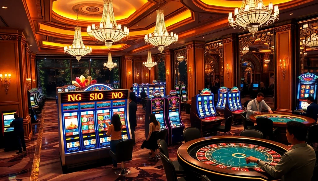 Players engaging with the gojekpot slot machine in an exciting casino atmosphere.