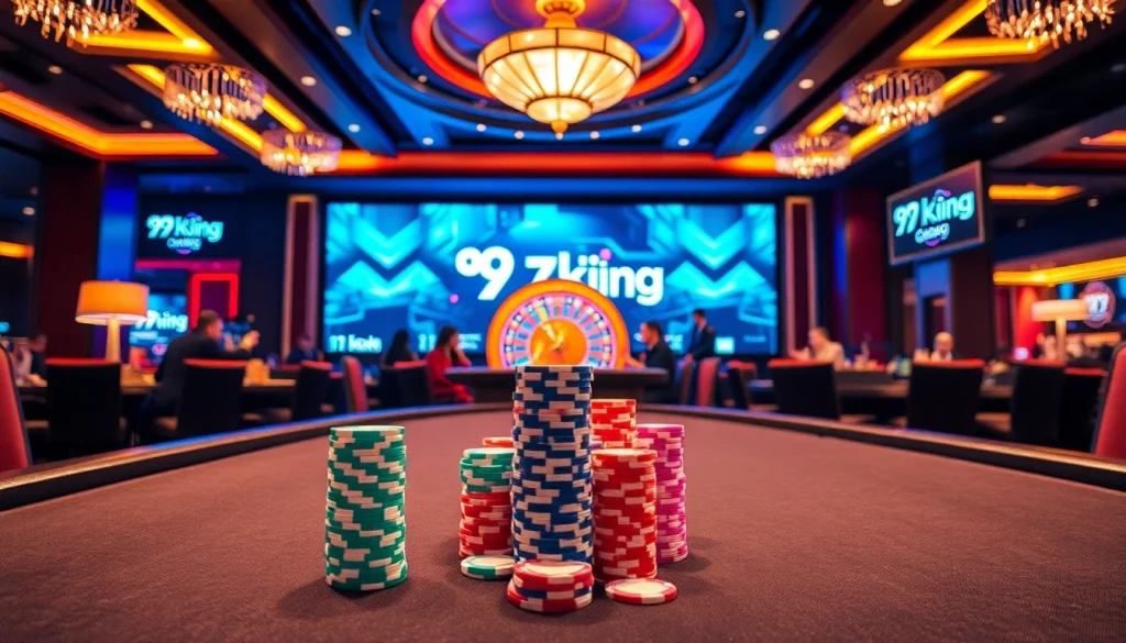 Experience the excitement of 79king with players at a luxurious poker table and vibrant chips.