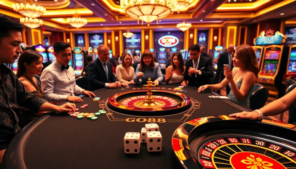 Exciting GO88 casino gaming scene with vibrant atmosphere and engaging players.