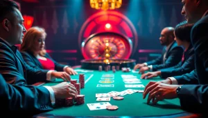 Experience the excitement of high stakes gambling at a luxurious casino table featuring haywin-themed poker chips and cards.