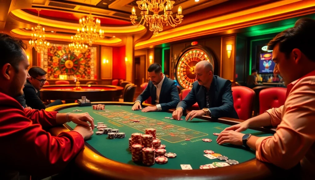 Engaged players at a lavish poker table in a vibrant 789 bet casino scene
