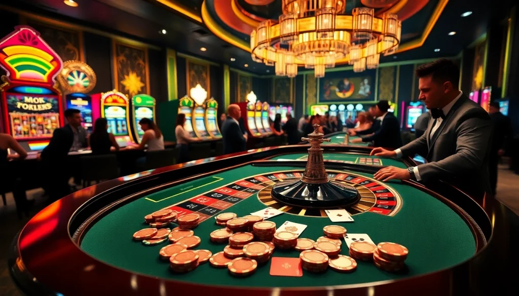 Experience thrilling gambling action at a casino table featuring 5Z777 poker chips and colorful cards.